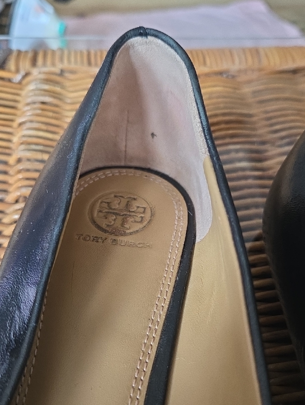 Tory Burch Black Leather Logo Ballet Flats - Picture 4 of 9